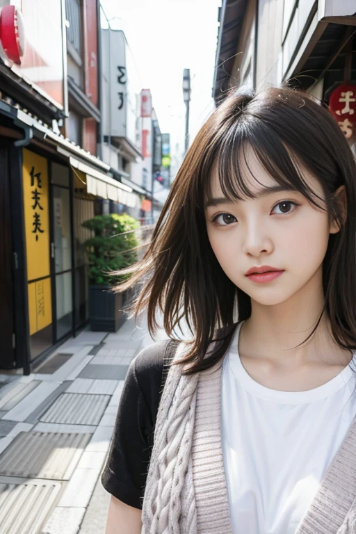 (table top:1.3), (8K, realistic, RAW photo, highest quality: 1.4), Japanese, (1 girl in), beautiful face, (realistic face), (black hair), beautiful hairstyle, realistic eyes, beautiful and fine eyes, (realistic skin), beautiful skin, Charm, Super high resolution, surreal, very detailed, golden ratio,1 girl,(16yo:1.5),small breasts,japanese girl ,skort,(medium hair),hyper detail hair,Photo of Pretty Japanese girl,hair blowing in the wind, contrasting,cute 25 year old girl in japan,realistic background,Walking the streets of Tokyo during the day,city,background blur,fun atmosphere,light makeup,, actress,Yua Shinkawa&#39;s natural smile,short sleeve,A softly swaying dress,Wear a knit cardigan,random pose