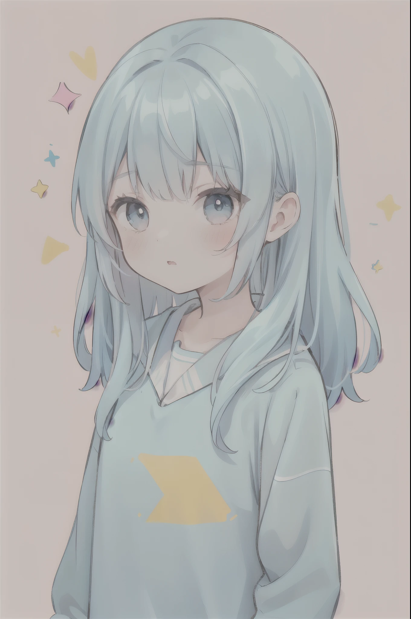 1 girl, blue hair, blue clothes with yellow elements, pink simple background, Upper body.
