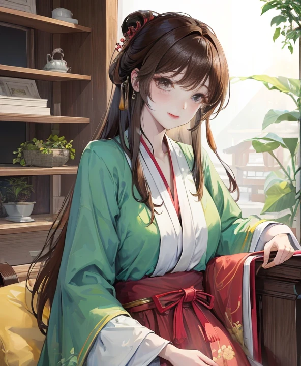 masterpiece, best quality, aldult, Chinese style,pregnancy ,China, elder sister, Smile, brown hair, princess cut, Full of motherhood,Hanfu,Pure affection,blush,Dignified yet lively,Mother,Place your hands on your stomach,Full of motherhood,Sexy,charming,Graceful and graceful,A thousand flavors,charming,With a royal air,long hair,With hairpins,长Hanfu,beautiful,beautiful,A hand caresses his belly,charming的,眼神Lovely,Lovely,black stockings,Tall and tall