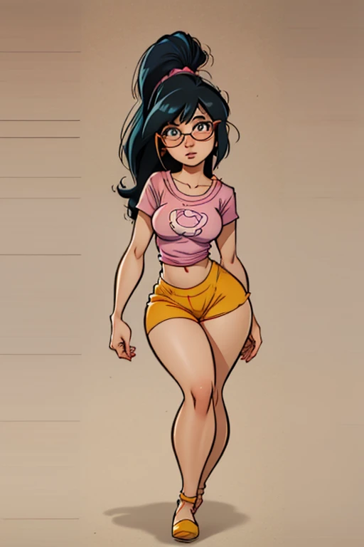 uma mulher de desenho animado com uma blusa rosa e shorts verdes, Girl standing, figura de menina, cel sombreado vetor, corpo inteiro feminino, tina belcher como uma pessoa real, personagem feminina de anime, fanart da coelhinha lola, imagem de desenho animado, single character full body, character is in his natural pose, avatar da parte superior do corpo, figura feminina magra, personagem adulto, close-up de corpo inteiro