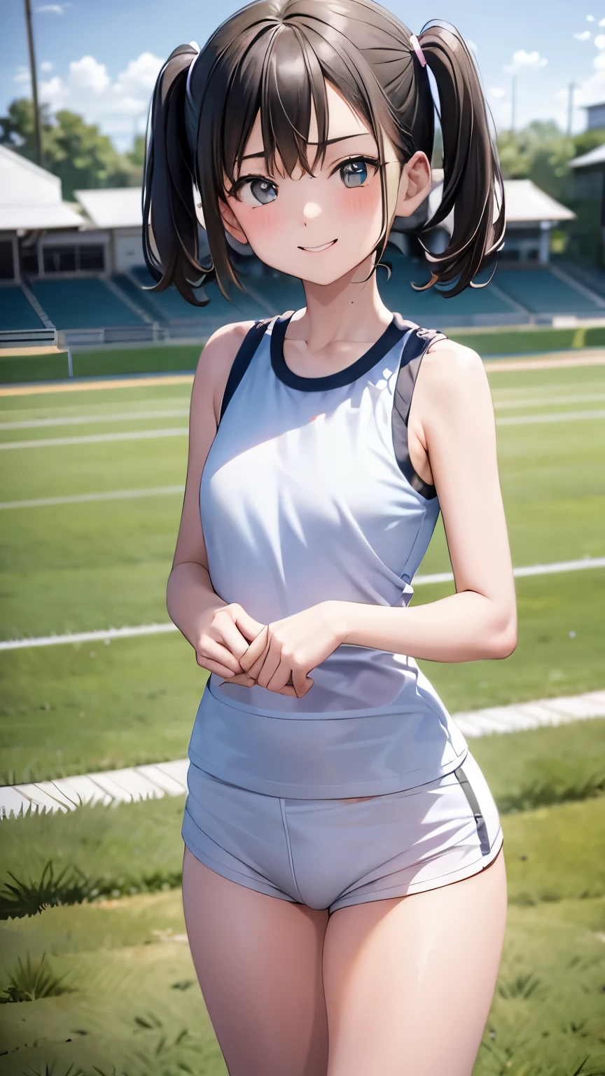 best quality,two girl,low twintails,track and field athlete