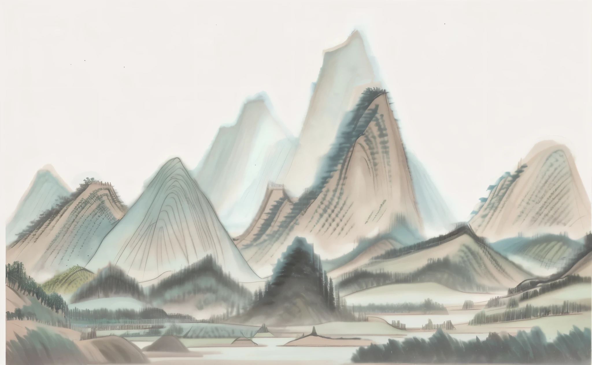 Close-up of a mountain，There is a lake in the middle, zhuoxin ye, Detailed Landscape—Width 672, Ultra-fine, Inspired by Li Keran, landscape artwork, Inspired by Yuan Jiang, author：Gu An, Chinese scenery, Chinese painting style, author：Guo Xi, Inspired by Ma Yuan, Inspired by Huang Binhong