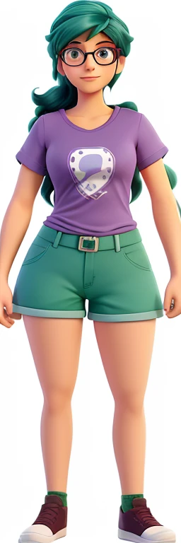 uma mulher de desenho animado com uma blusa rosa e shorts verdes, Girl standing, figura de menina, cel sombreado vetor, corpo inteiro feminino, tina belcher como uma pessoa real, personagem feminina de anime, fanart da coelhinha lola, imagem de desenho animado, single character full body, character is in his natural pose, avatar da parte superior do corpo, figura feminina magra, personagem adulto, close-up de corpo inteiro