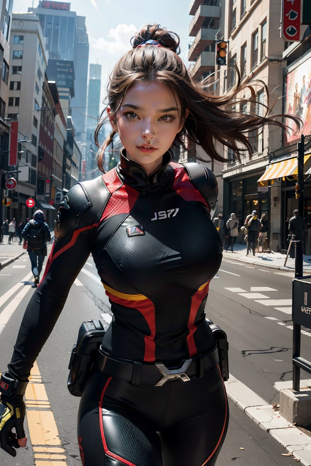 (best quality:1.2, 4k:1.6, highres:1.0, masterpiece:1.2), ultra-detailed:1.1, realistic:1.37:1.5, HDR:1.8, UHD:1.4, studio lighting:1.9, extreme detail description:1.0, professional:1.5, vivid colors:1.7, bokeh:1.1, action shot:1.3, cinematic still:1.4, cinematic color grading:1.4, female action hero:1.6, scifi:1.2, explosions:1.5