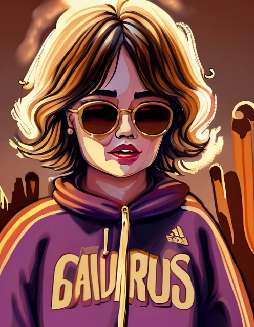 Bad evil Monster Churros wear Dark Brown Tracksuit and Maple Syrup Medium Wig, crown, sunglasses, Surrealism, modern, Action painting, Artist: Kim Sujeong, By Trey Parker and Matt Stone, UHD, 16k, high details