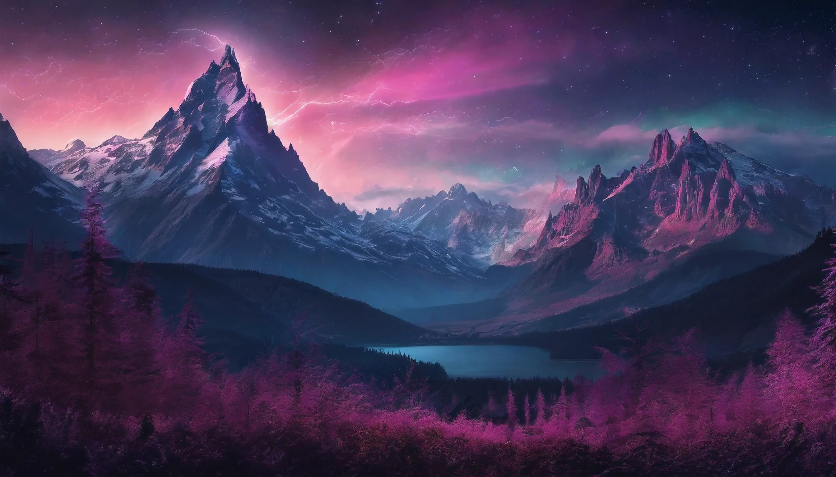 night，aurora，Mountain，4K Ultra HD, ultra high resolution, (lifelike: 1.4), best quality，masterpiece，（pastel colors：1.2）