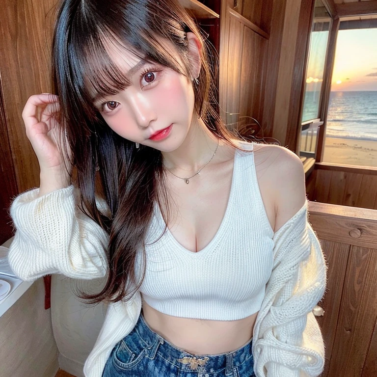 最high quality, Tabletop, High resolution, One Girl, Beautiful Face,smile,
Tyndall effect, 
realism, dark, Edge lighting, Two-tone lighting, (Skin with attention to detail: 1.2), 
8K UHD, Digital SLR, Soft Light, high quality, Volumetric lighting, photograph, High resolution4K, 8K,
(Beautiful idol)

Upturned eyes, Straight nose, Small face,Sharp features,Big eyes,(blush:1.4),
Detailed Background,(In public parks:1.4),

break
(Underarm,show an Underarm,Place your arms behind your head,Underarmショー:1.5),(light black hair:1.5),(Chignon Hair:1.3),(Large Breasts,Plump thighs:1.3),
(Cowboy Shot,Wide Shot:1.3),
(Long sleeve T-shirt,belly button,Off the shoulder,Rings Earrings:1.4)