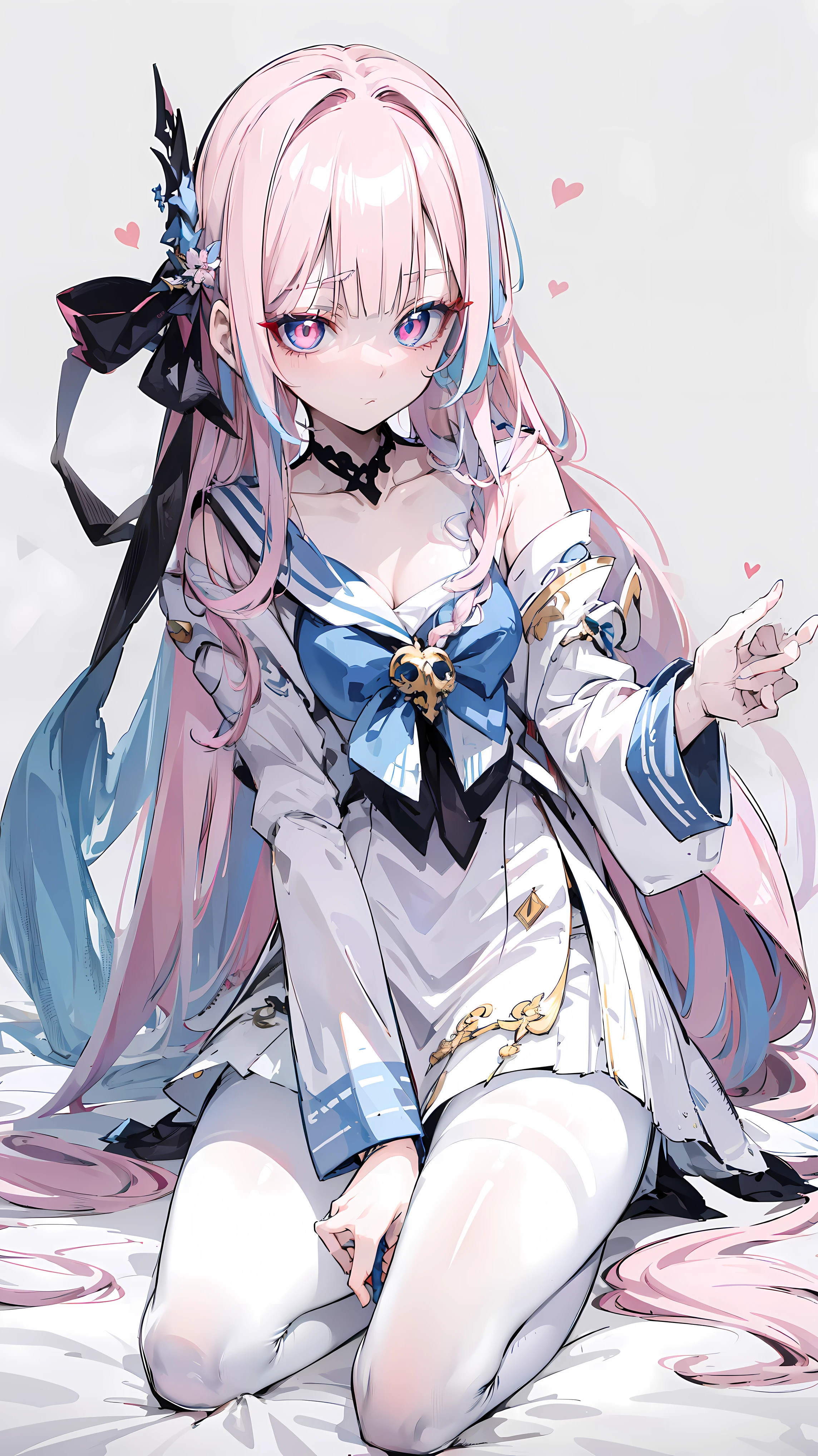 pink hair,hair is very long,heterochromatic pupils,very long hair,Outwardly lazy,Sailor suit,White silk pantyhose,a blue tie,the only person