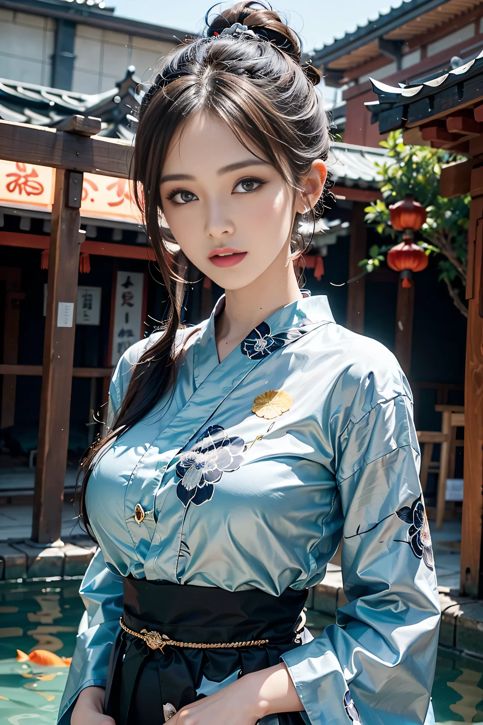 Cute big breast cleavage long hair