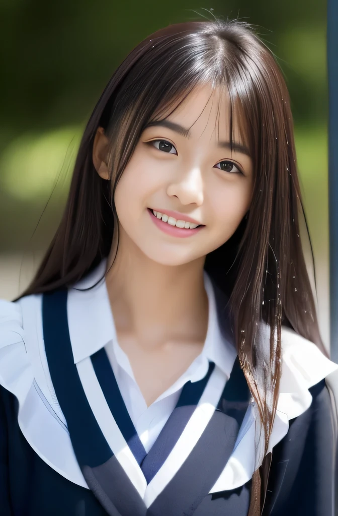 (((high detal,high-detail、masterpiece,Attention to detail))),Arab-asian woman in uniform, Realistic Young Gravure Idol, a hyperrealistic schoolgirl, Japan school uniform, japanese girl school uniform, a hyperrealistic schoolgirl,Young Pretty Gravure Idol, wearing japanese school uniform, Young gravure idols, Young Gravure Idol, Beautiful but innocent schoolgirl when you laugh,the whole body is wet,dripping落ちる,with a flushed face,Beautiful girl with beautiful legs,Beautiful woman natural light、the whole body is wet,Sheer clothing,Semi-long,perm,Brown shiny hair,Hair is wet,dripping water,dripping,,Have a troubled face,