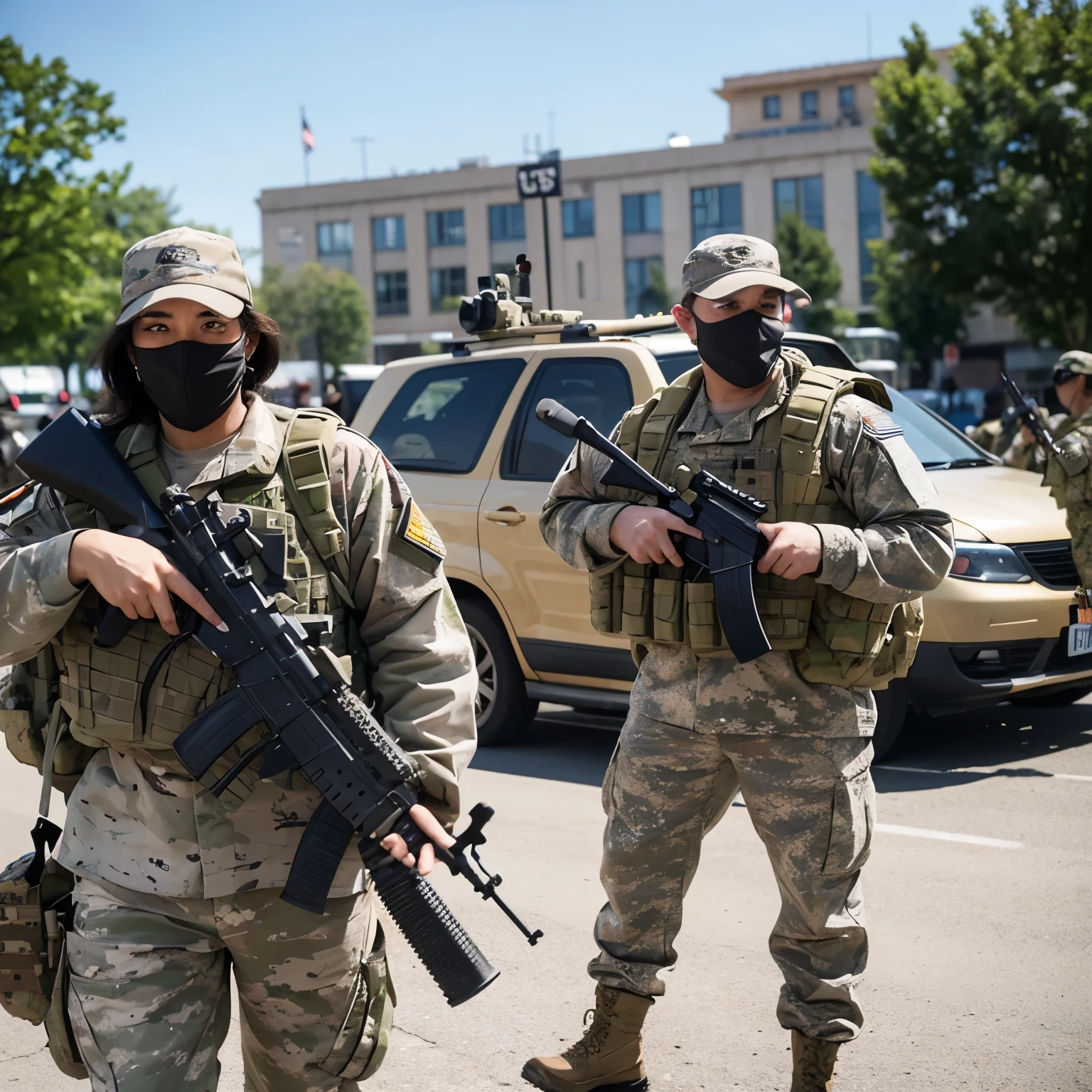 A team of special forces troops advance with guns on guard