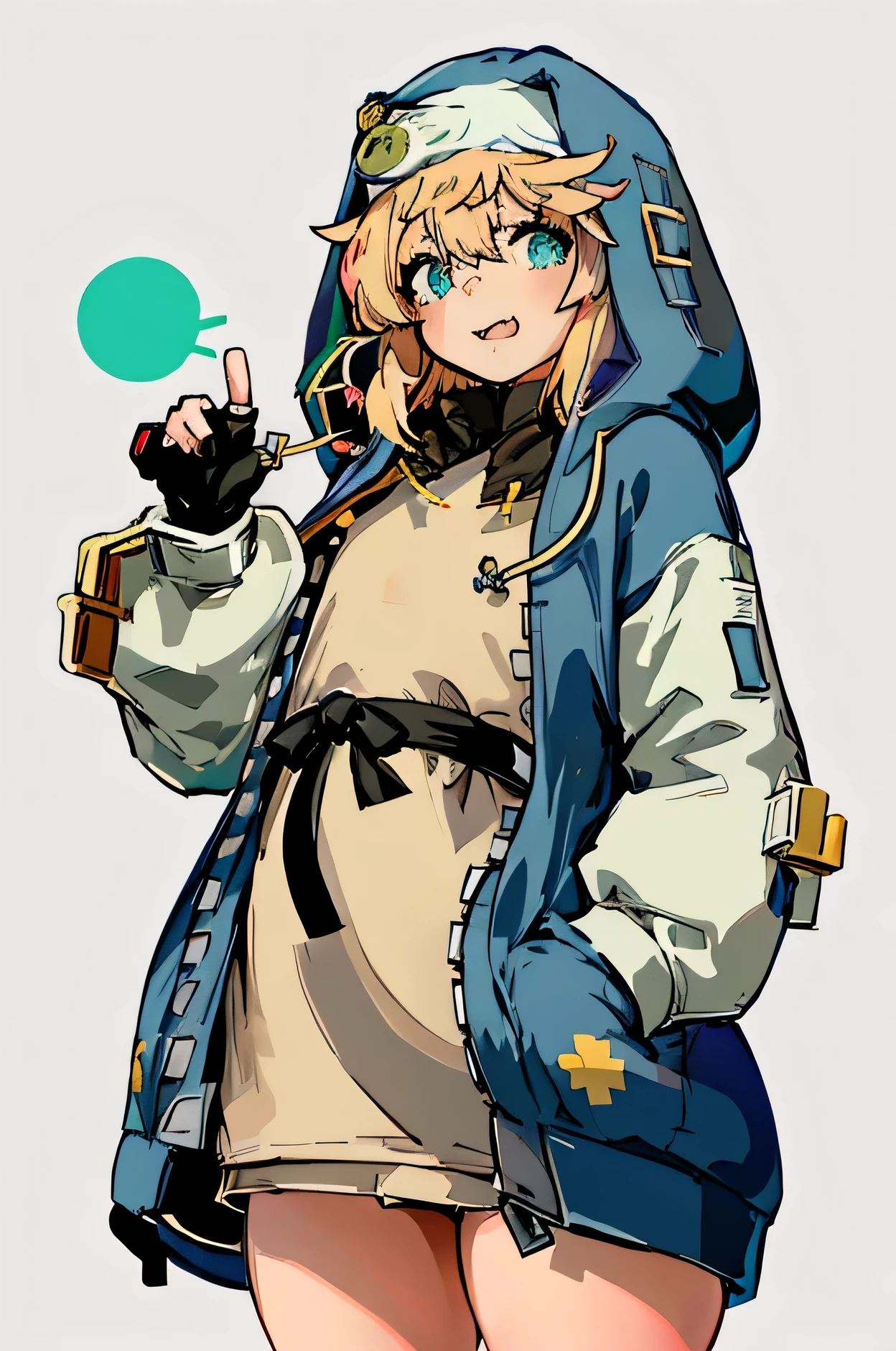 Anime girl with a hoodie and a hoodie on her head, changesh, change, thick, tomorrow, zerochan, female protagonist 👀 :8, small curvy change, Also, beast, anime moe art style, Happy!!!, small change girl, on pixiv, she has a cute expressive face,put one&#39;Hand in hand&#39;pocket of,Bridget,guilty gear