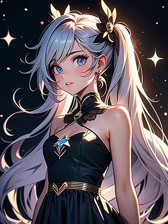 gentle toned magical girl with messy black twintail hair