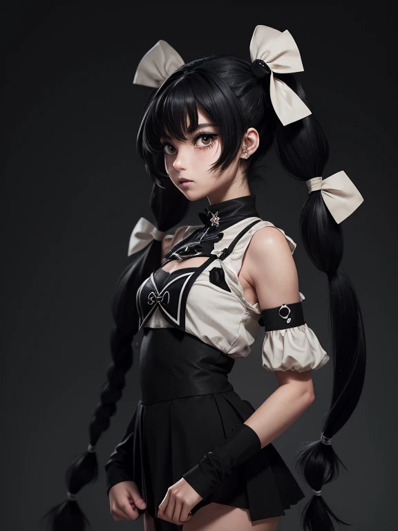 gentle toned magical girl with (messy black twintail hair:1.5)