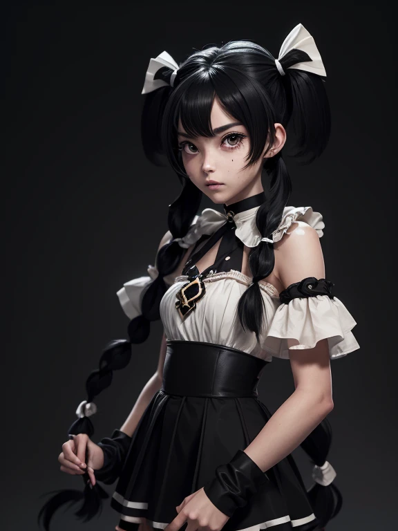 gentle toned magical girl with (messy black twintail hair:1.5)