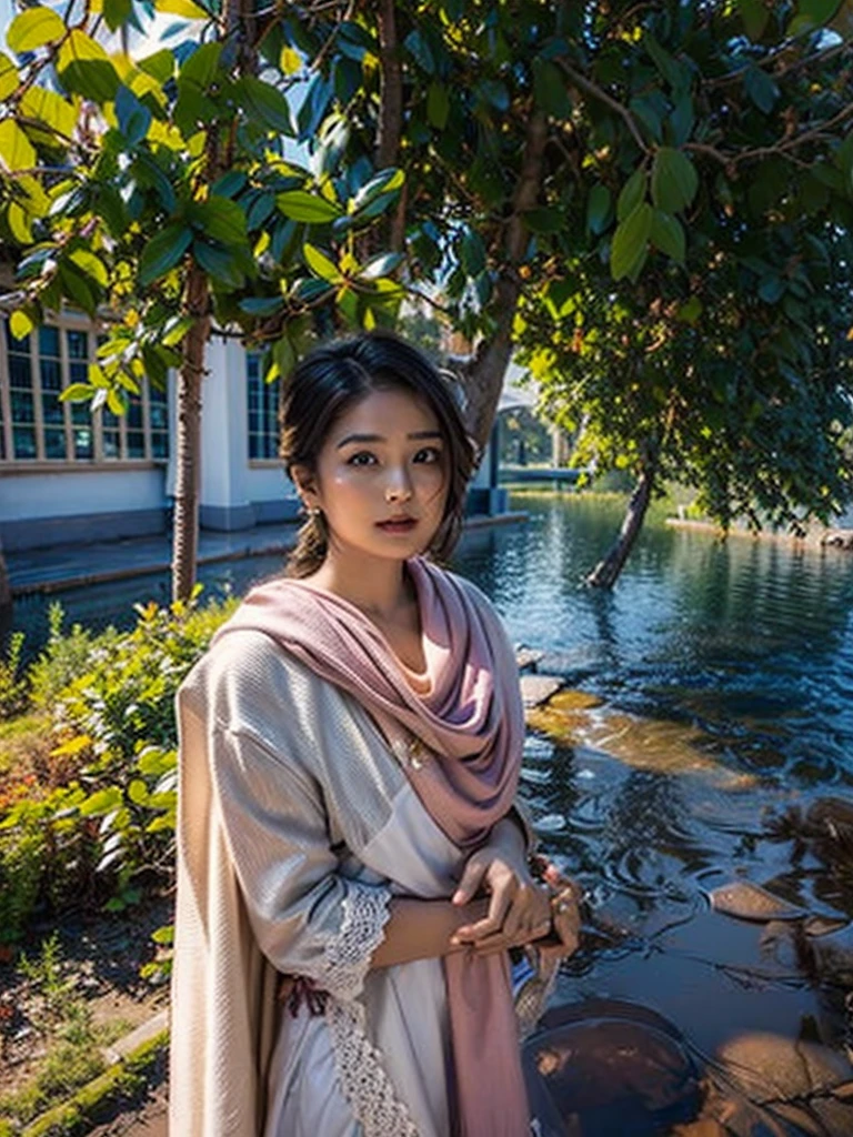 The girl with futuristic background and realistic face