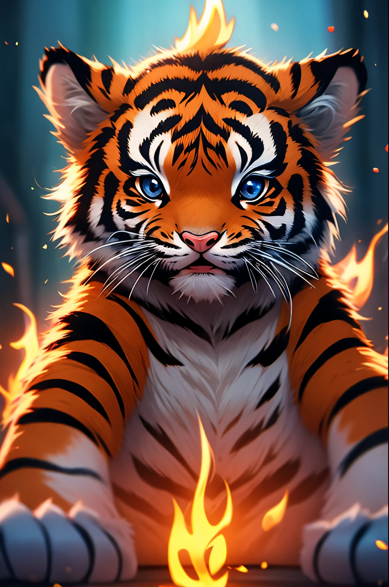 Tiger,cute,flame,big eyes