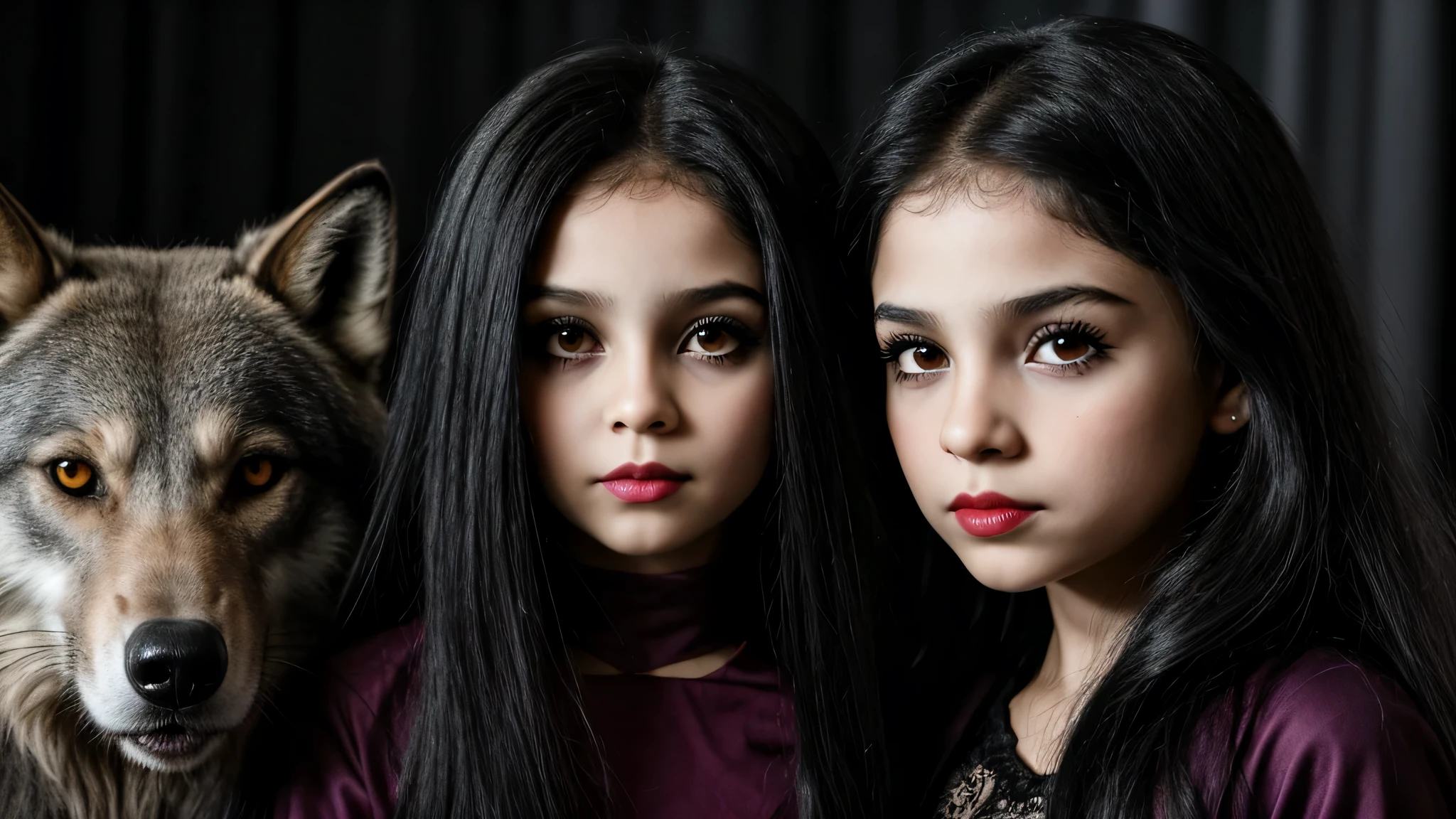 KIDS garota vampira com longos cabelos prateados e um LOBO.