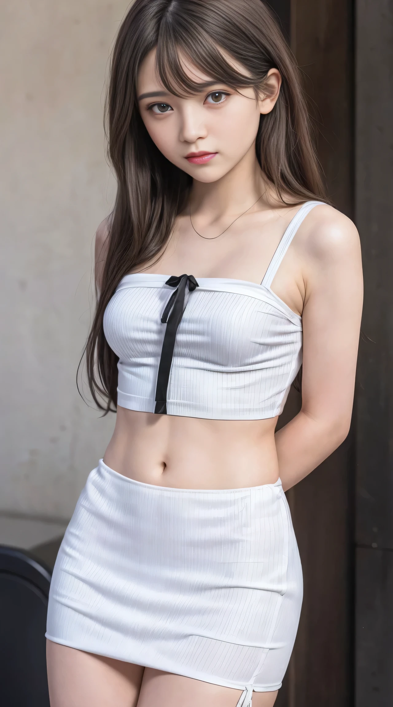 (Shibari, arms behind back:1.4), esguio, (quadris largos, coxas grossas), Excitado, Feliz, up to, Olhando para o Viewer, bound arms, arms behind back, ajoelhada, (Crop Top, amarrar, pencil skirt, collar on the neck), in office building, (master part), (melhor qualidade:1.2), Absurdo, detalhes intrincados, (pele altamente detalhada:1.2), ultra realista 8k CG, rosto perfeito, Impeccable, master part, 1girl, fundo do canto da cidade,arms behind back, (Shibari:1.21), cabelos coloridos, cabelos longos, sozinho, bondage outfit, dominatrix,BDSM,(envergonhado:1.21),