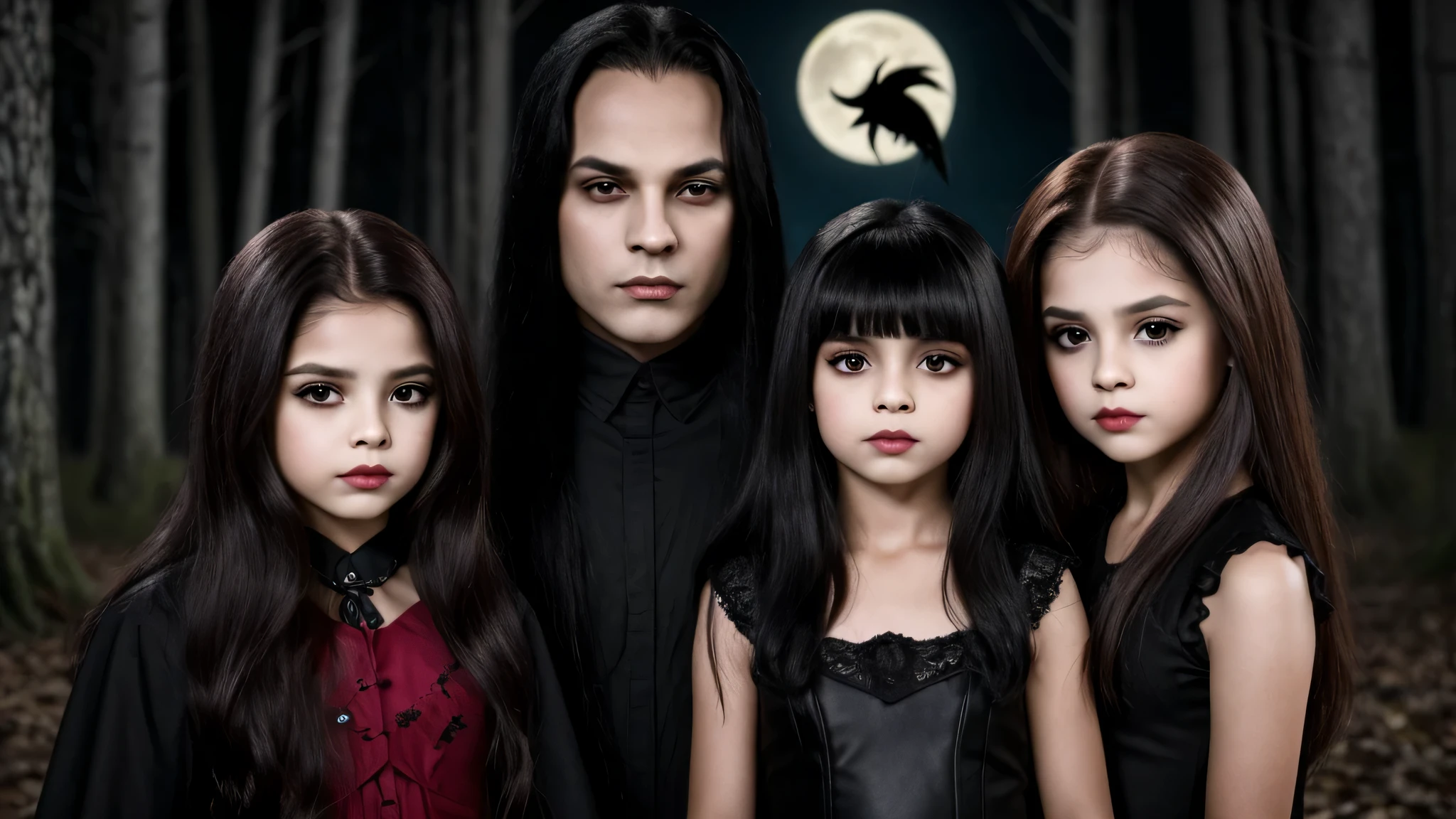 KIDS garota vampira com longos cabelos LOIROS e um LOBO.