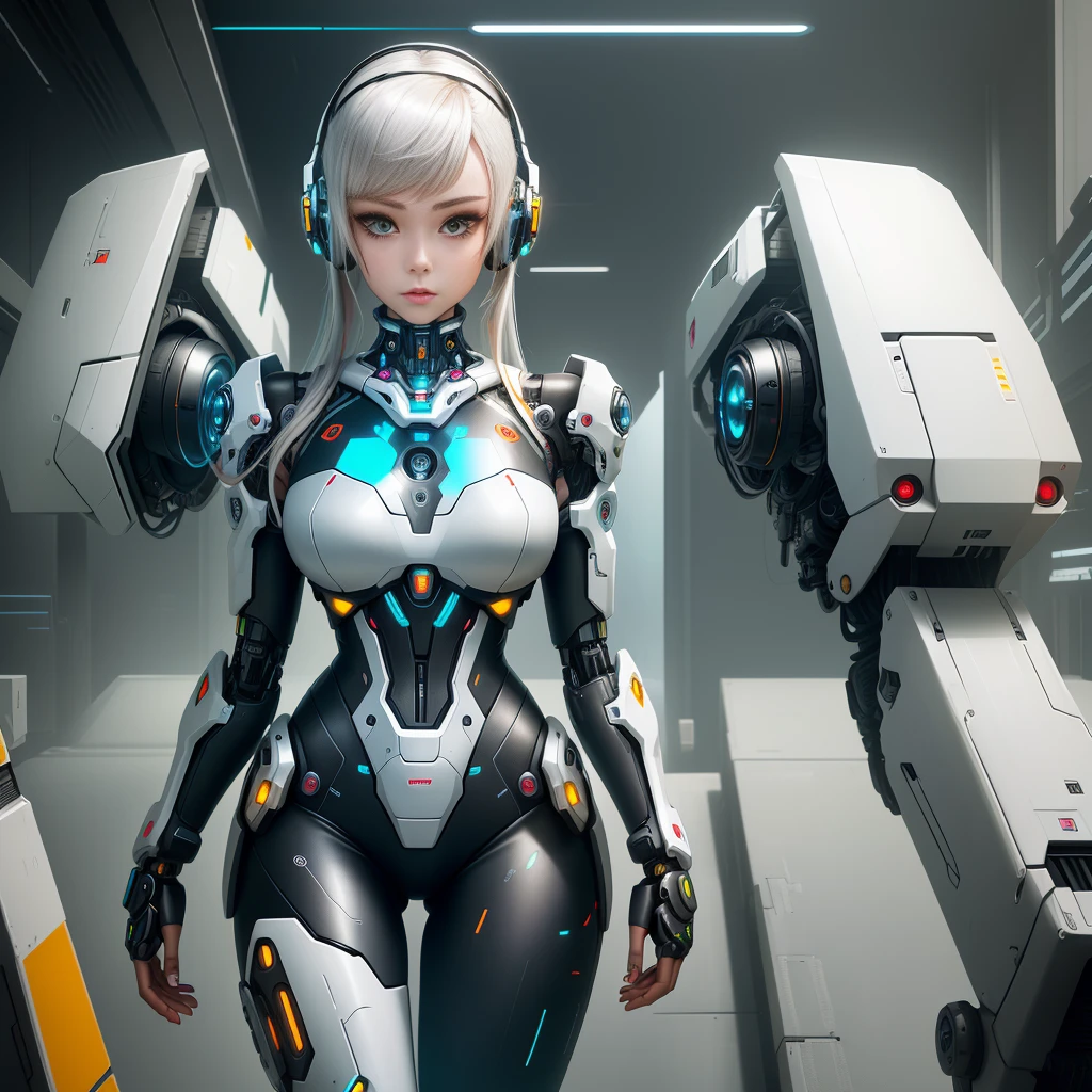 Futuristic woman wearing headphones, cute cyborg girl, beautiful girl cyborg, cyborg girl, cyberpunk anime girl mecha, perfect anime cyborg woman, beautiful white girl cyborg, （（（Cyborg - Girl）））, perfect android girl, digital cyberpunk anime art, young female cyborg, perfect cyborg woman, beautiful robot character design, beautiful cyborg girl, Beautiful and attractive female cyborg