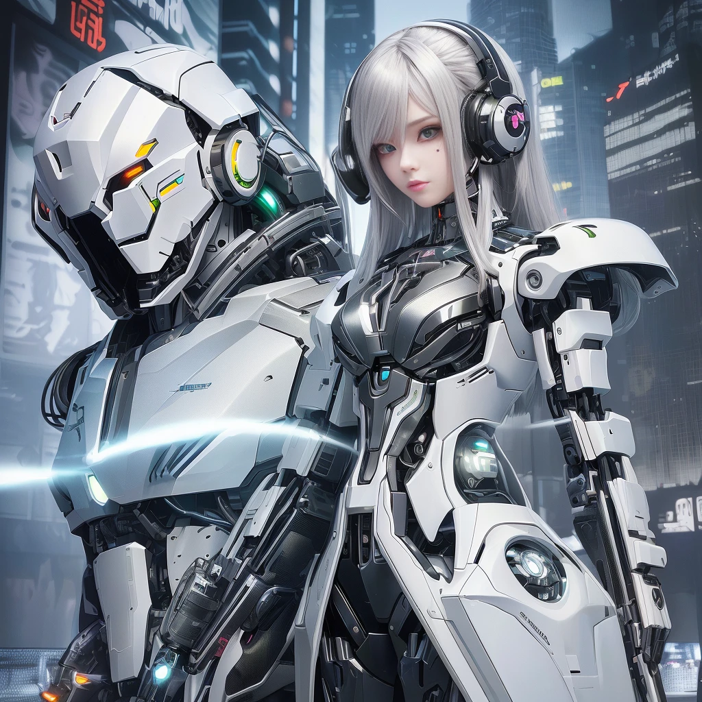 Futuristic woman wearing headphones, cute cyborg girl, beautiful girl cyborg, cyborg girl, cyberpunk anime girl mecha, perfect anime cyborg woman, beautiful white girl cyborg, （（（Cyborg - Girl）））, perfect android girl, digital cyberpunk anime art, young female cyborg, perfect cyborg woman, beautiful robot character design, beautiful cyborg girl, Beautiful and attractive female cyborg