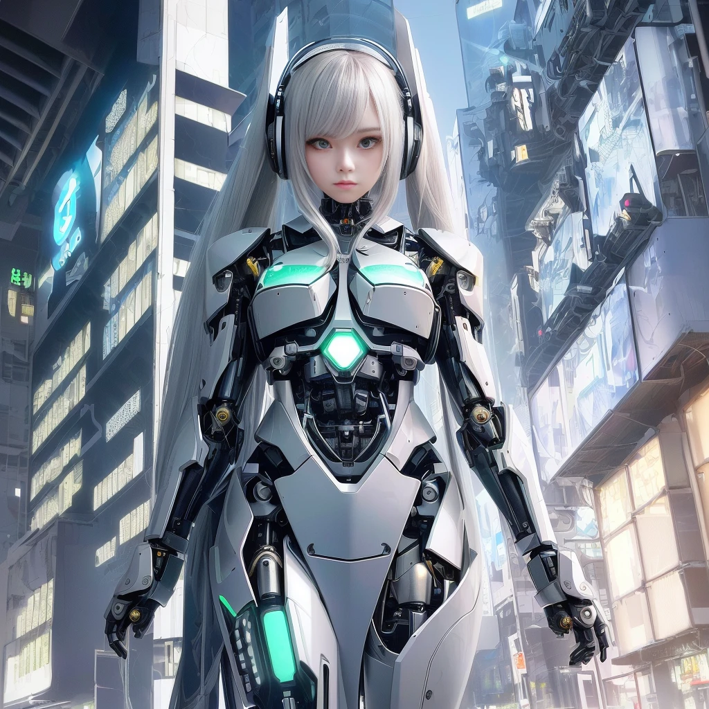 Futuristic woman wearing headphones, cute cyborg girl, beautiful girl cyborg, cyborg girl, cyberpunk anime girl mecha, perfect anime cyborg woman, beautiful white girl cyborg, （（（Cyborg - Girl）））, perfect android girl, digital cyberpunk anime art, young female cyborg, perfect cyborg woman, beautiful robot character design, beautiful cyborg girl, Beautiful and attractive female cyborg