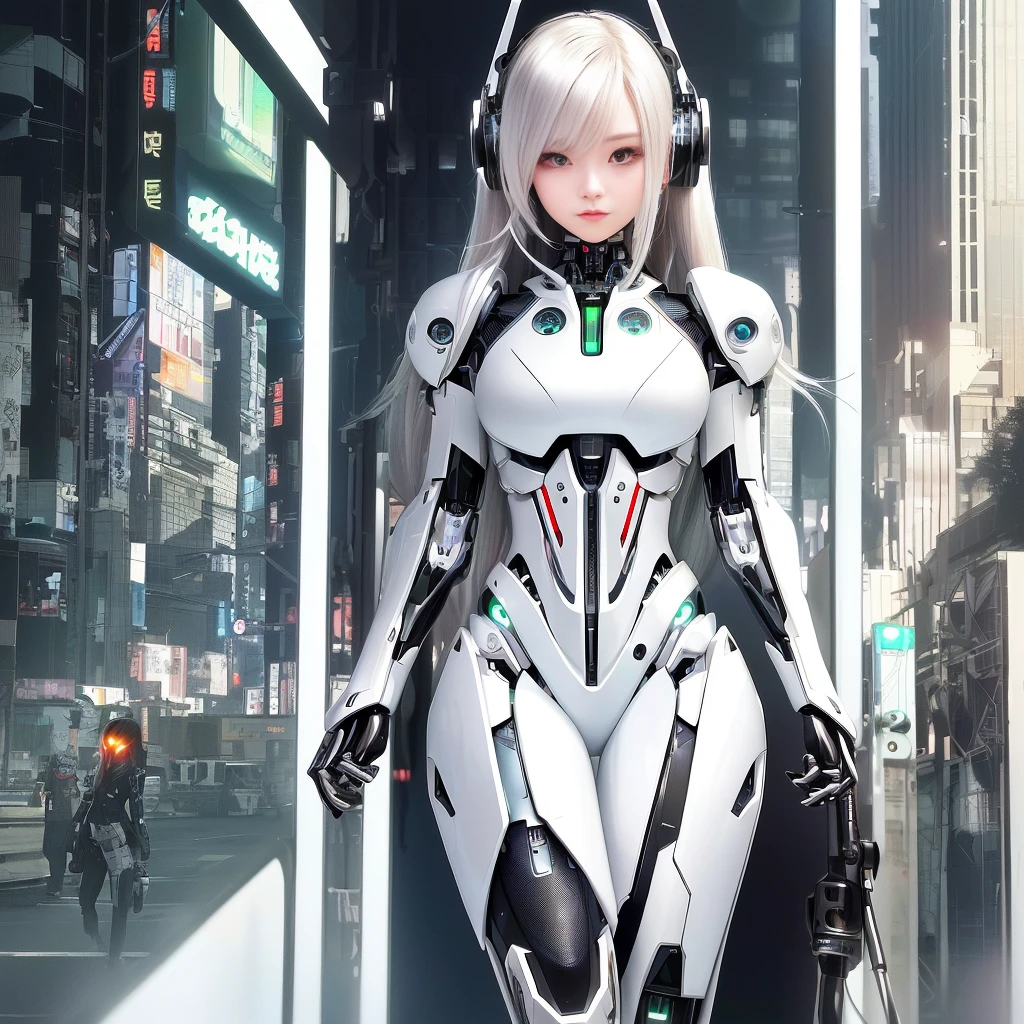 Futuristic woman wearing headphones, cute cyborg girl, beautiful girl cyborg, cyborg girl, cyberpunk anime girl mecha, perfect anime cyborg woman, beautiful white girl cyborg, （（（Cyborg - Girl）））, perfect android girl, digital cyberpunk anime art, young female cyborg, perfect cyborg woman, beautiful robot character design, beautiful cyborg girl, Beautiful and attractive female cyborg