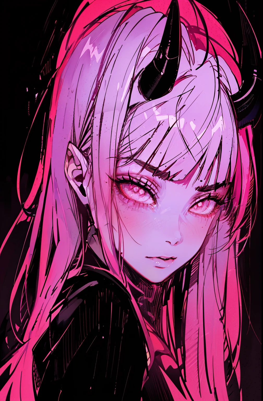 a close-up of a girl with horns on her head, demon anime girl, demon girl, portrait of demon girl, anime vibes, obras de arte no estilo de guweiz, rosto rosa brilhante, anime aesthetic, olhos cor-de-rosa brilhantes, anime digital illustration, kuvshinov, :: rossdraws, beautiful succubus, Kuvshinov Ilya, desenho animado rossdraws vibrante