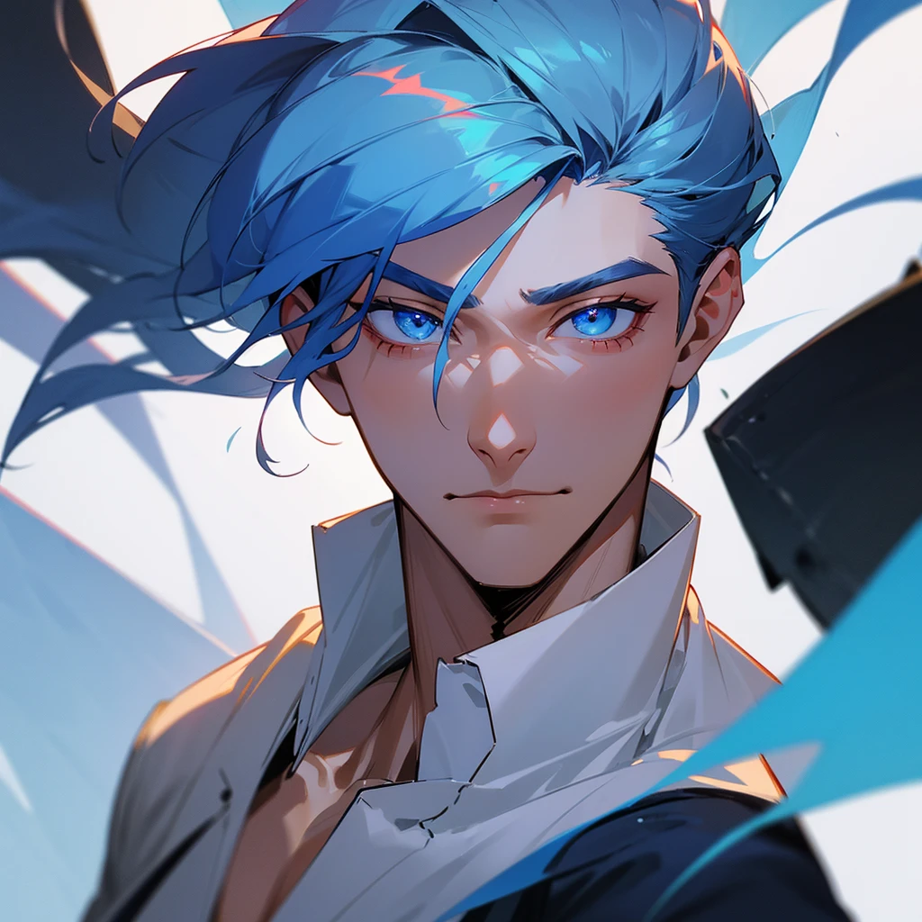 Masterpiece, highest quality, 4k,1male,tall, chiseled body, handsome, built, blue hair, blue eyes, scar on left eye, wearing school uniform"