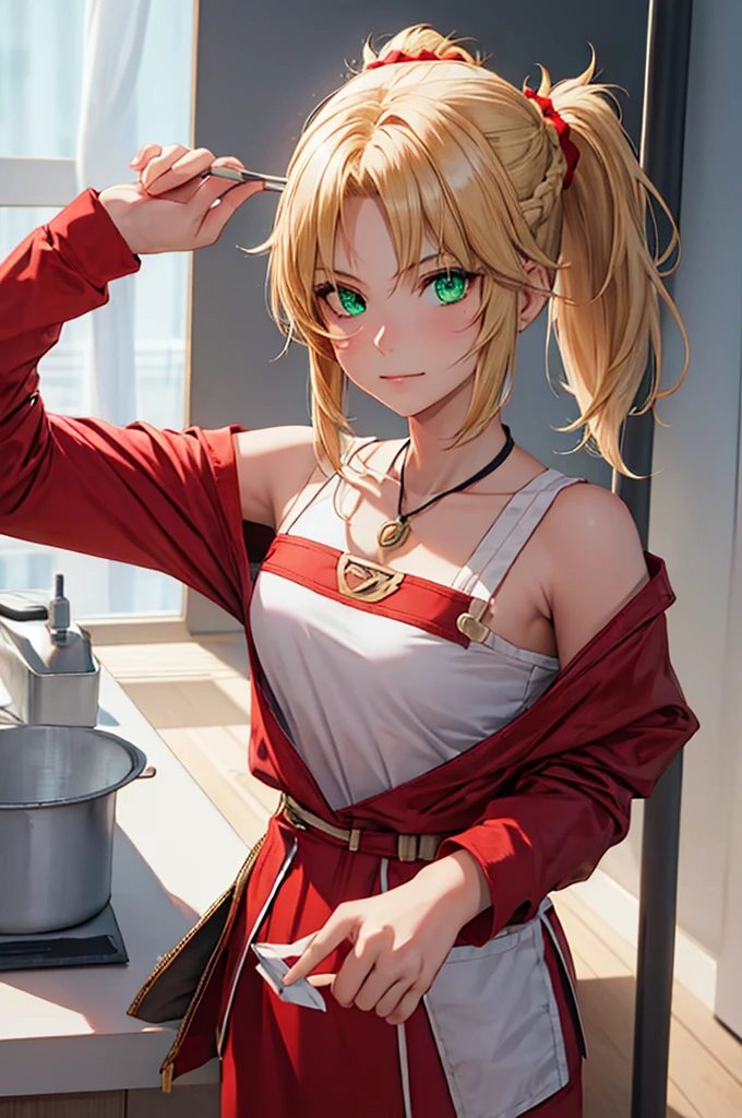 1 girl, fgomordred, modred, (green eyes:1.5), blonde hair, ponytail, short hair, scrunchie, red scrunchie, hair scrunchie, (small chest:1.2), BREAK blonde hair, white nurse,nurse, stading, BREAK looking at viewer, BREAK bedroom, BREAK (masterpiece:1.2), best quality, high resolution , unity 8k wallpaper, (artwork: 0.8), (beautiful detailed eyes: 1.6), extremely detailed face, perfect lighting, extremely detailed CG (perfect hands, perfect anatomy),nurse