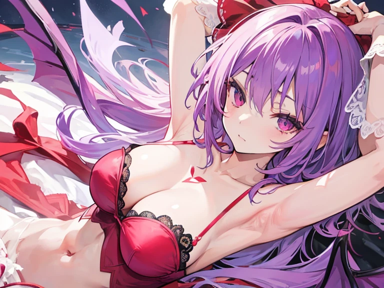 best quality、remilia scarlet(purple hair)short、erotic clothes、Raising the armpits