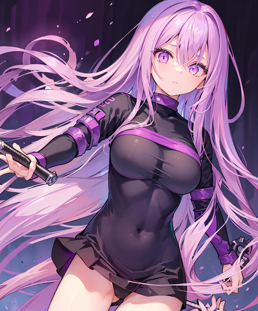 1girl, best quality, masterpiece, high resolution, solo, compression shirt, compression shirt purple, {medusa_fgo:1.15}, long_hair, purple_hair, very_long_hair, purple_eyes, breasts, big_breasts, compression shirt, stading