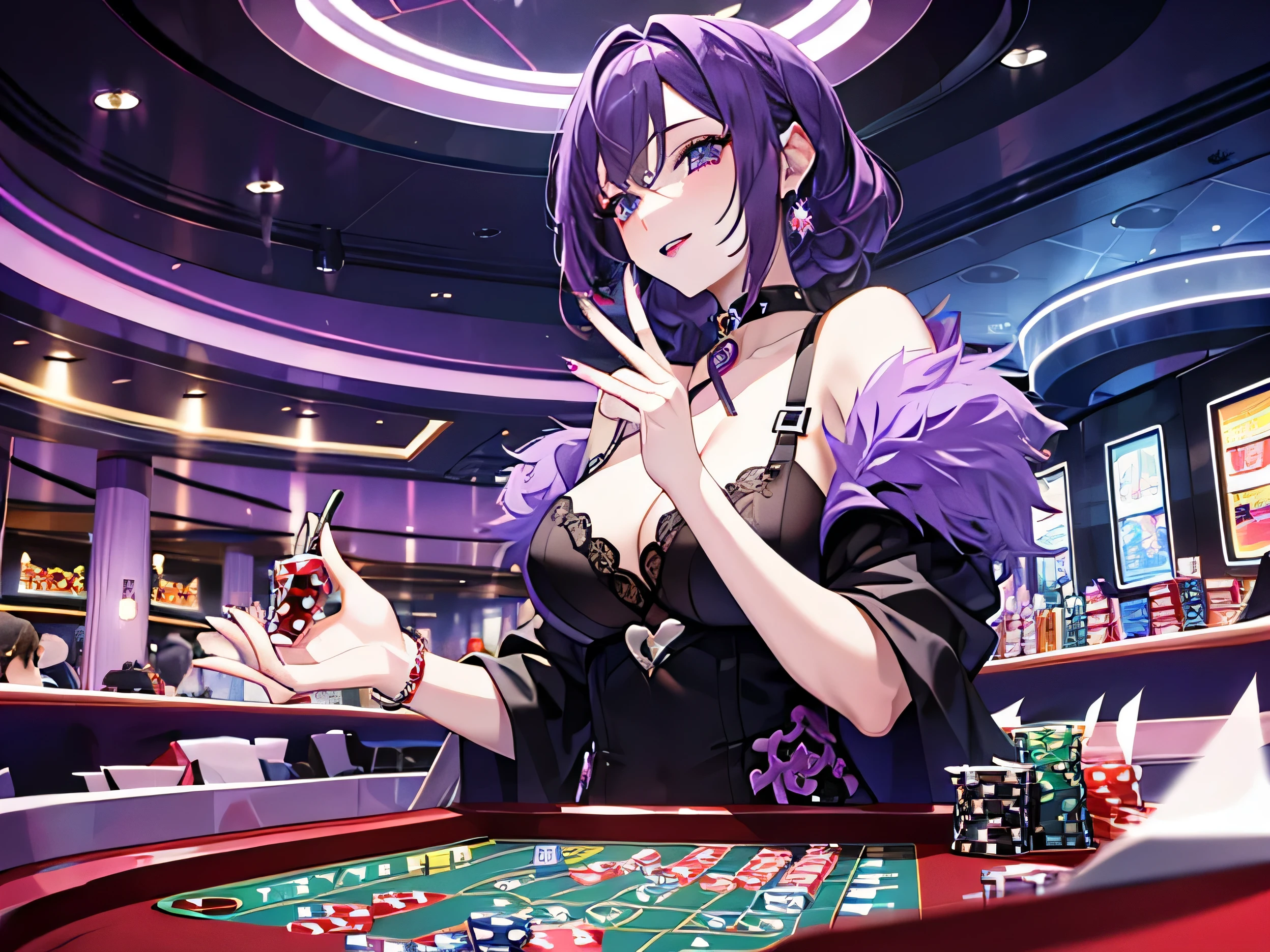 European Women、purple hair、casino　dealer、lipstick