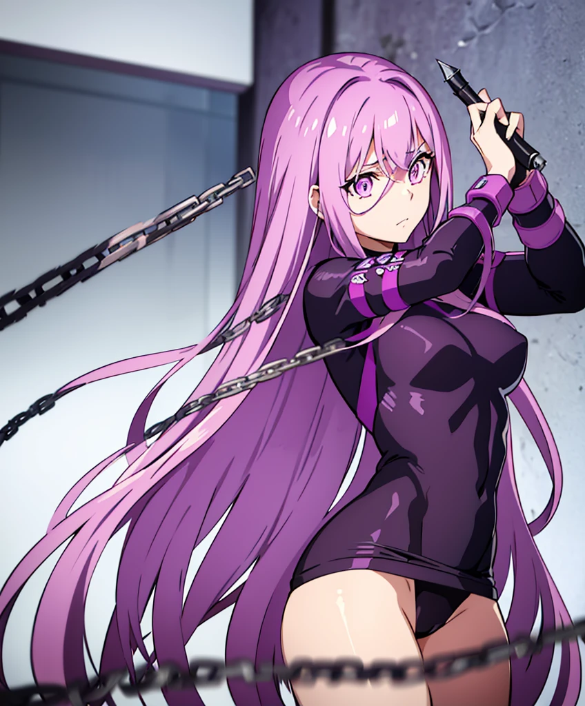 1girl, best quality, masterpiece, high resolution, solo, compression shirt, compression shirt purple, {medusa_fgo:1.15}, long_hair, purple_hair, very_long_hair, purple_eyes, breasts, big_breasts, compression shirt, stading