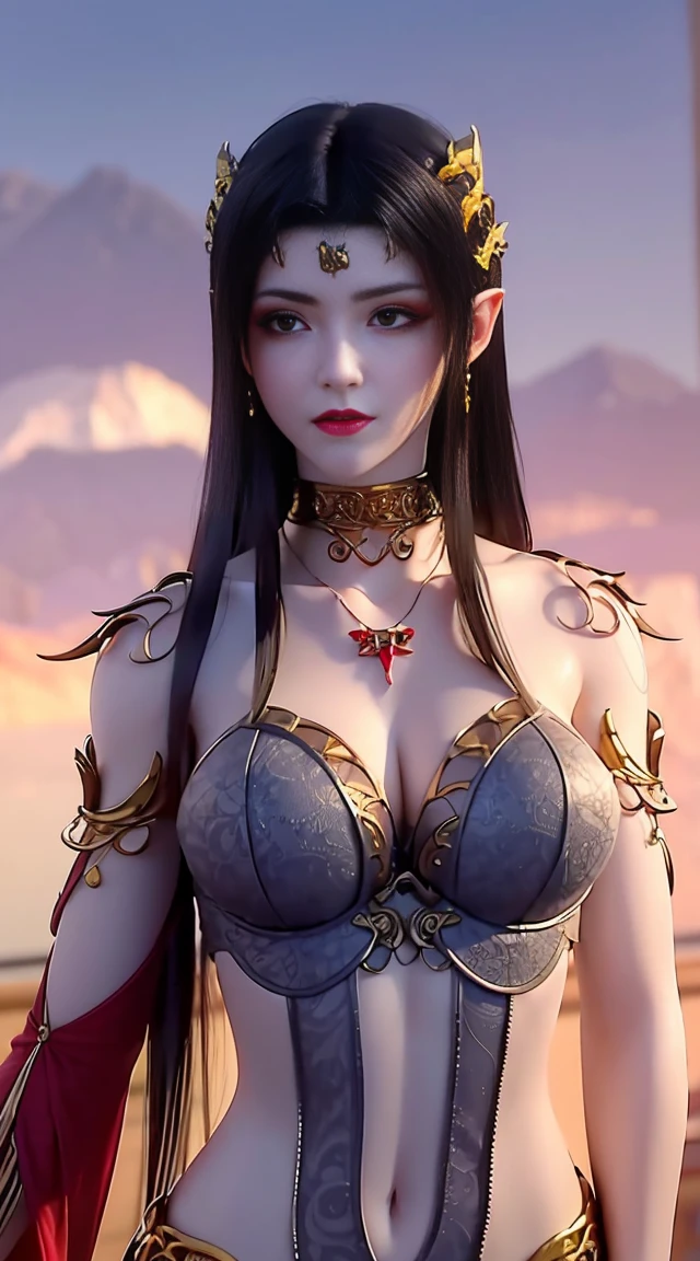 beautiful art of the body of a beautiful girl who is perfectly naked, details on every curve of her body, wet, very fantastic, visible vaginal hair, and sexy breasts, showing her entire body, visible tattoo on her chest that says 'vandjavu'. with a background of cool mountain natural atmosphere