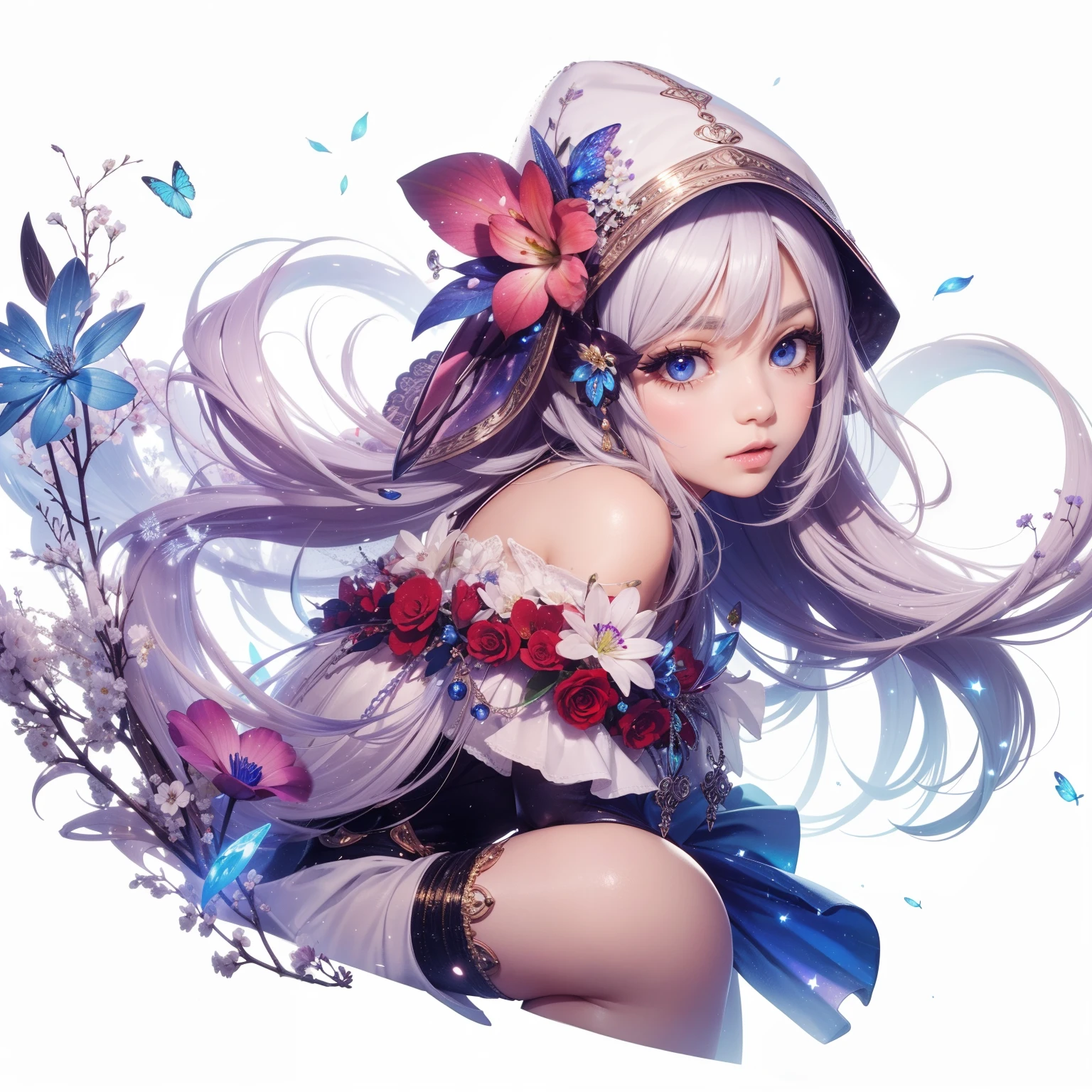 Anime girl with flowers and butterflies in her hair - SeaArt AI