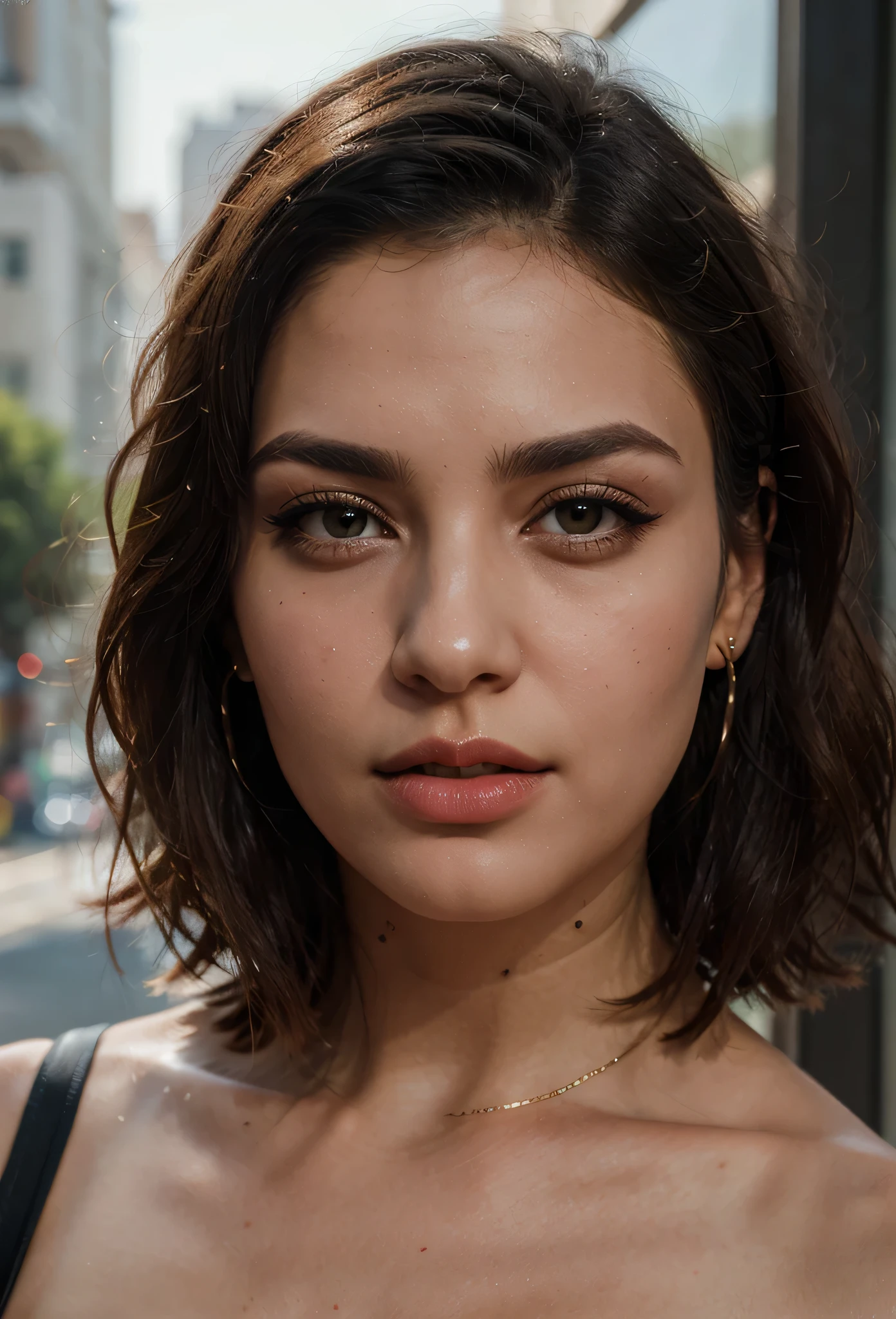 professional closeup portrait beautiful sexy iranian persian chick , photo realistic , glamour , pretty face, thin glossy red lips ,beautiful black eyes , pixie cut hairstyle , thin detailed black eyes, thin eyebrows, perfect tiny nose, diamond earrings, long eyelashes, cat eye makeup , bold jawline , feminine look , cinematic composition ,photorealistic Artstation 8k HD digital art trend of high definition and detailed realistic skin texture, ultra detail, realistic skin texture, best quality, ultra high definition, (photorealistic:1.4)