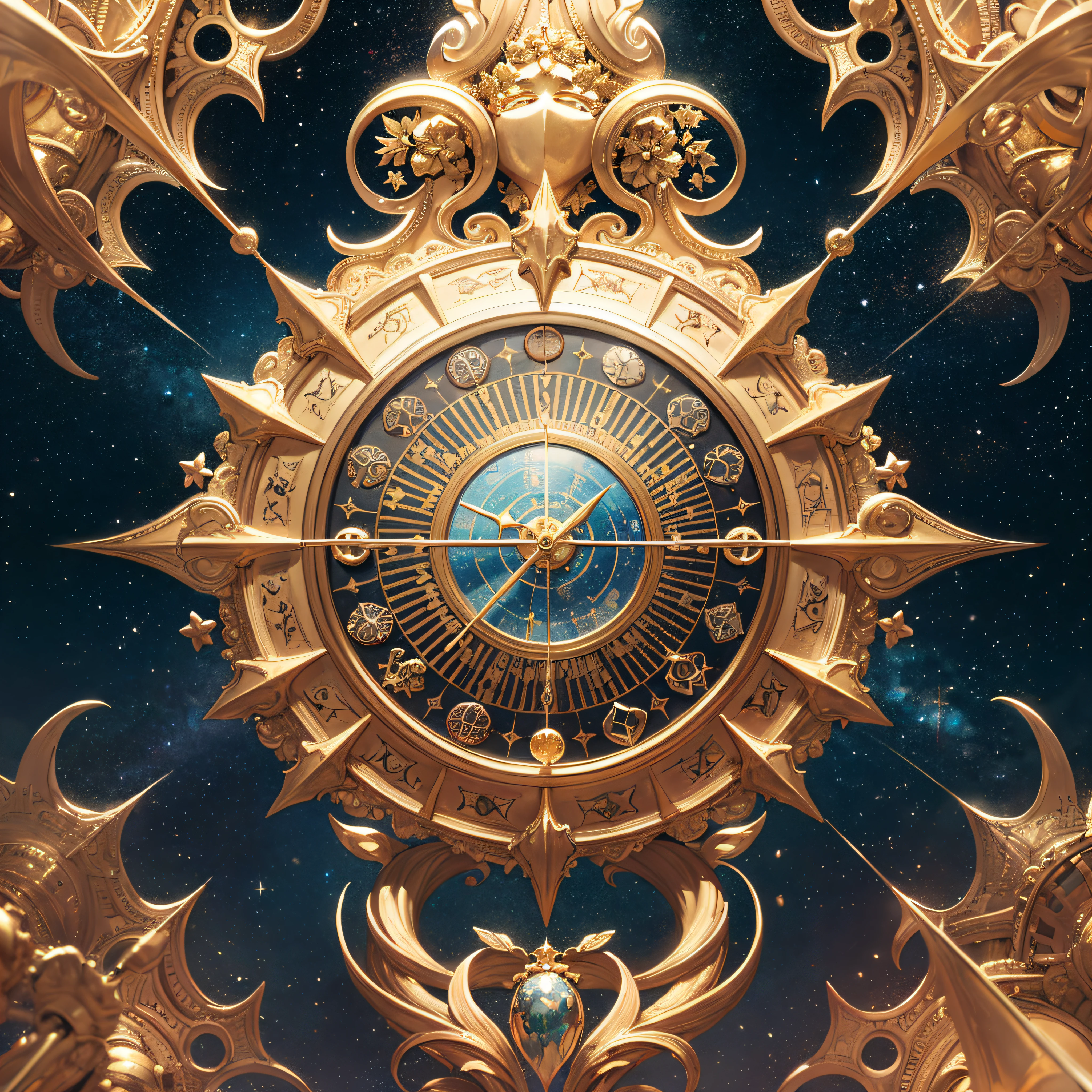 Unbeatable masterpiece,the best quality,starry light,Left and right symmetry,mistic,(Complicated details:1.2),Beautiful,opulent,goddesses,(Gold,Pedras preciosas,A mechanical,oras),hyperrealistc,Aesthetic symbols,golden section,Sword in the stone