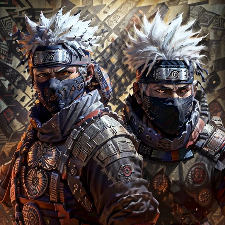 top-quality masterpiece, Aztec Native Kakashi
(Authentic, Cultural representation: 1.5), (Exquisite craftsmanship: 1.7), (Skillful artisan: 1.3), (Aztec warrior: 1.5), (Historical figure: 1.2),
(Rich cultural details: 1.4), (Intricate patterns: 1.6), (Masked character: 1.3), (Realistic and detailed: 1.4), (Highly textured: 1.3),
(Dark complexion: 1.2), (Brown, tanned skin: