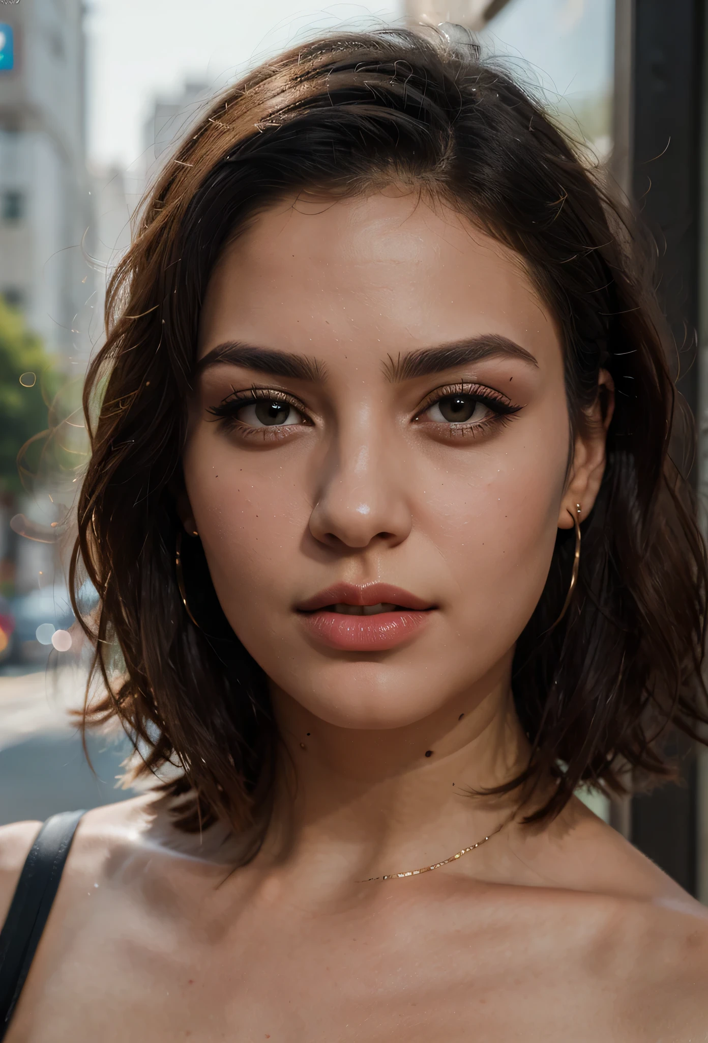 professional closeup portrait beautiful sexy iranian persian chick , photo realistic , glamour , pretty face, thin glossy red lips ,beautiful black eyes , pixie cut hairstyle , thin detailed black eyes, thin eyebrows, perfect tiny nose, diamond earrings, long eyelashes, cat eye makeup , bold jawline , feminine look , cinematic composition ,photorealistic Artstation 8k HD digital art trend of high definition and detailed realistic skin texture, ultra detail, realistic skin texture, best quality, ultra high definition, (photorealistic:1.4)