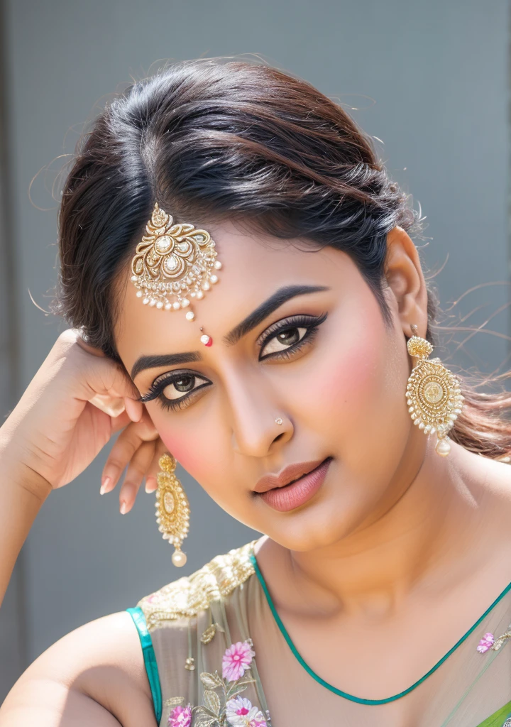 Foto RAW, photorealistic, photography, full body shot, master shot, goddess like beauty, perfect thick chubby mallu Desi aunty bhabhi, Wearing a Stanapatta, a chest-band.Saree model, model Photography, Indian saree shoot, Indian traditional wear advertising photography, traditional wear brand shoot, face of Indian actress Sonakshi Sinha, masterpiece, realistic, realism, incredible details,  pleasure, photorealism, detailed skin, skin pores, high contrast, photorealistic Artstation 8k HD digital art trend of high definition and detailed realistic skin texture, ultra detail, realistic skin texture, armature, best quality, ultra high definition, (photorealistic:1.4),, high resolution, detail, raw photo, Re sharp, by Lee Jefferies Nikon D850 Film Stock Photo 4 Kodak Portra 400 Camera F1.6 Lens Rich Color Ultra Real Realistic Realistic Textures Dramatic Lighting Unreal Engine Trending at Art Station Cinestill 800,(pele altamente detalhada: 1.2), 8k UHD, DSLR, soft-lighting, alta qualidade, grain of film, Fujifilm XT3,she didn't like to wear blouse or bra, she  happy to wear only saree, she hates blouse or bra,