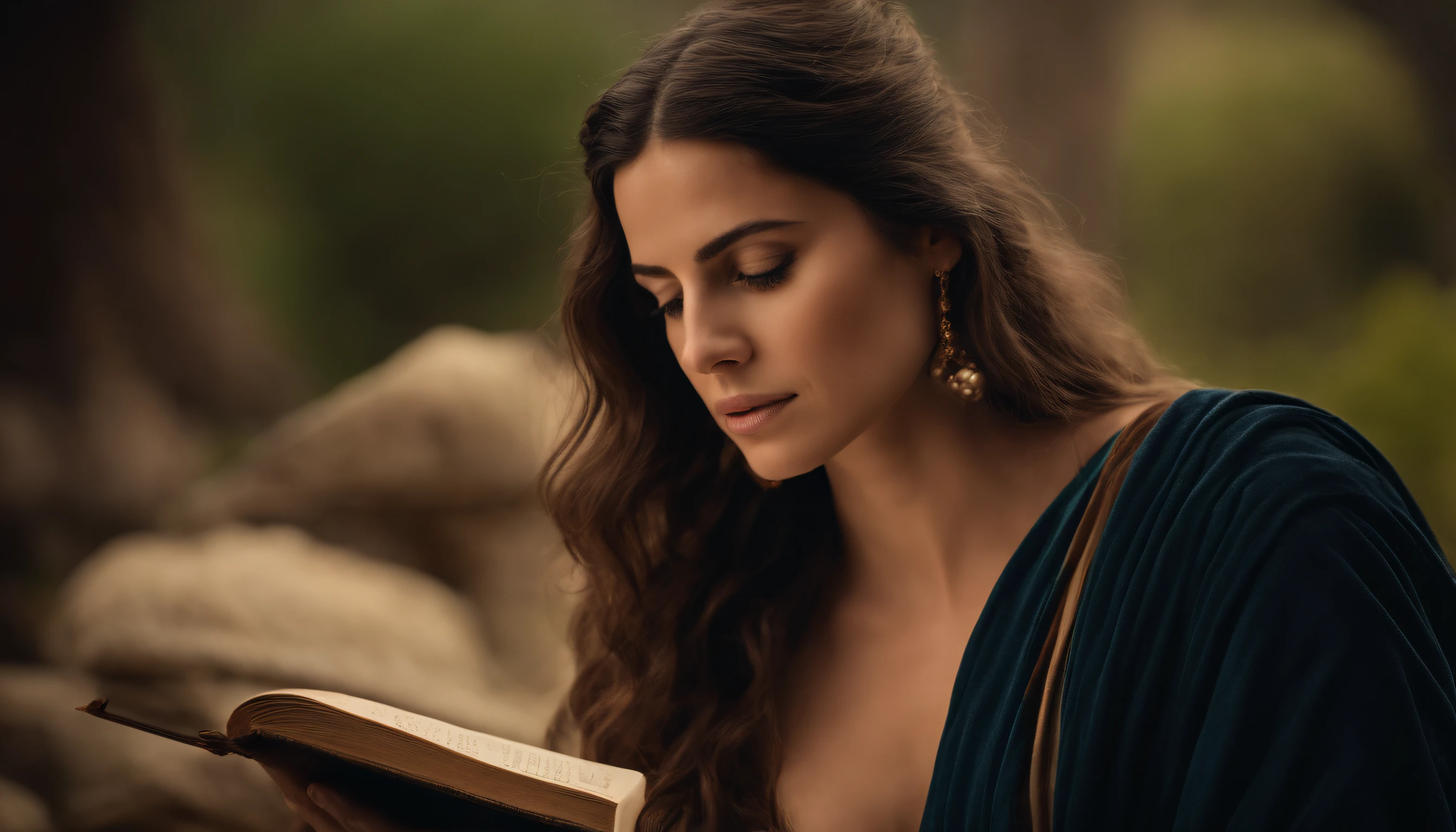 A Marilena Chaui mais bonito de sempre com olhos coloridos, surrounded by philosophers like Pluto and Aristotle. in ancient Greece, com livros ao fundo , with high resolution