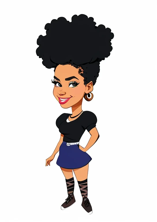 desenho de uma mulher com um cabelo afro muito grande, in estilo de desenho animado, estilo de desenho animado illustration, arte dos desenhos animadosstyle, caricatura, imagem de desenho animado, arte dos desenhos animados style, retrato de desenho animado, cartoon illustration, Personagem de desenho animado, estilo caricatural, estilo de vetor de desenho animado, jovem afro-americana, colorful illustration, arte dos desenhos animados, garota elegante afro-americana, mulher afro-americana, estilo de desenho animado