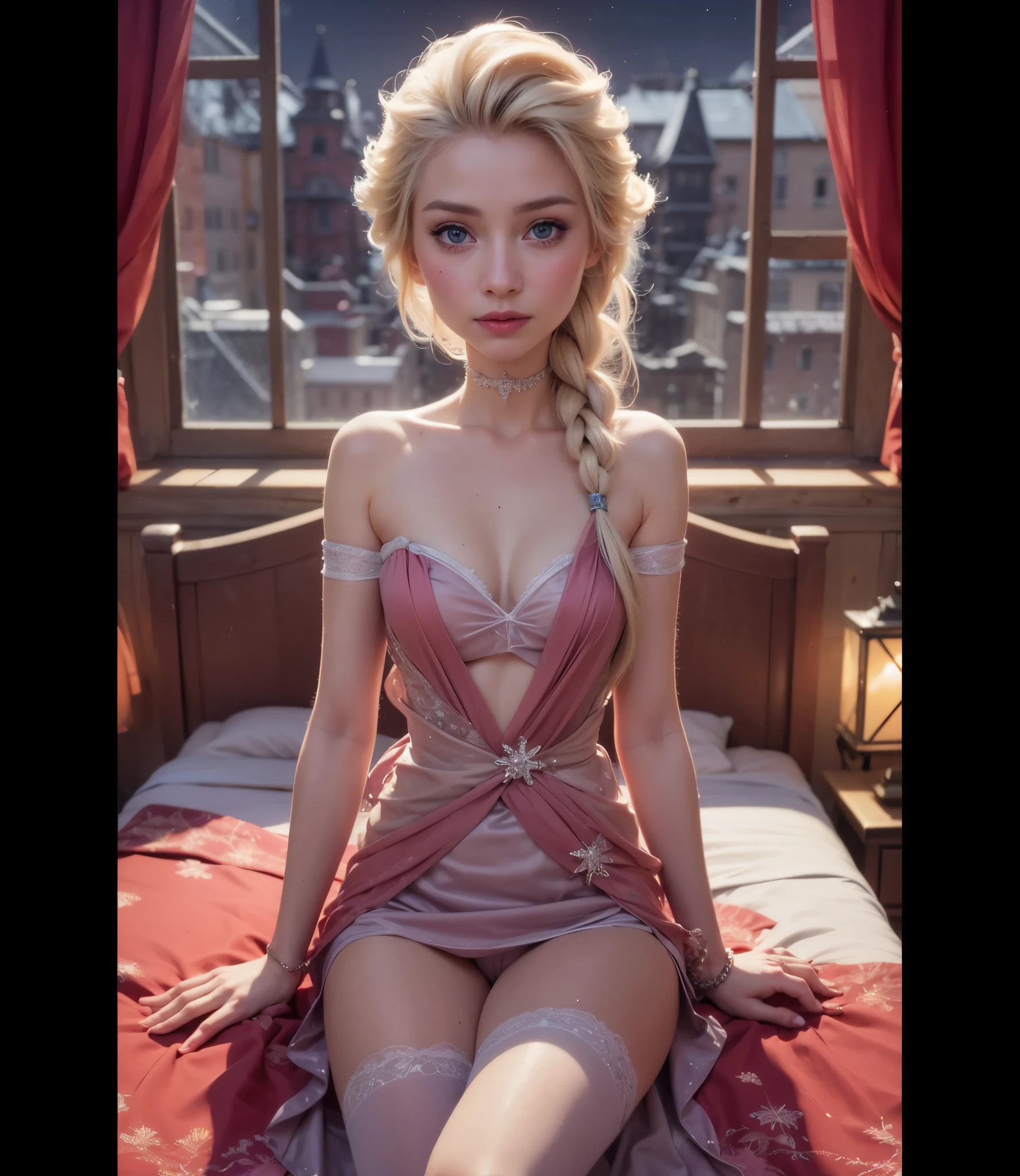 Elsa from frozen, blonde hair, blue eyes, realistic