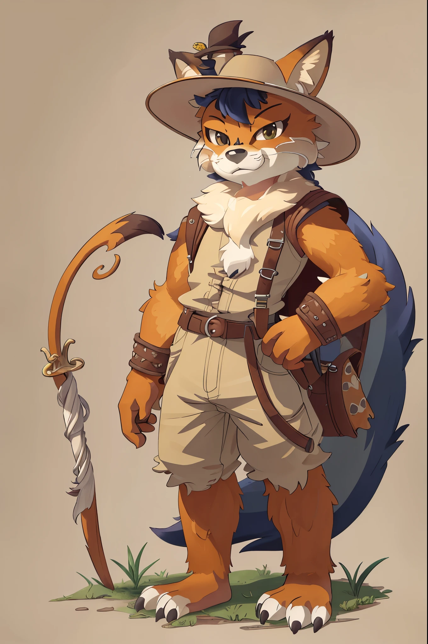 top quality, best quality, High-quality illustrations by Michelangelo, by Johannes Vermeer, masterpiece, super high resolution, detailed background, Old Ruins, Dungeons, Indiana Jones series(highly detailed beautiful face and eyes)absurdres, perfect anatomy(handsome 1boy, kemono, solo focus, Adventurer, Archaeologist)(furry)(furry anthro:1.7)(Furry body, fox facial features, fox body features)(very detailed body fur)full body, Dirty Coat and Hat,