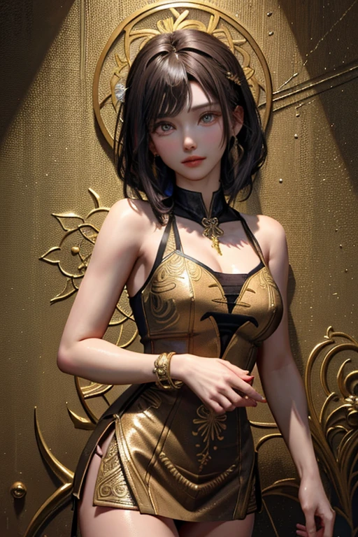 (masterpiece、highest quality、highest quality、official art、beautiful beautiful:1.2)、(1 girl)、extreme details、Colorful、most detailed、official art、unity 8k wallpaper、super detailed、beautiful beautiful、beautiful feces、masterpiece、highest quality、(zentangle、mandala、tangle、Entanglement)、holy light、gold foil、gold leaf art、Glitter painting、Perfect NwsjMajmagic、short bob, (NSFW)