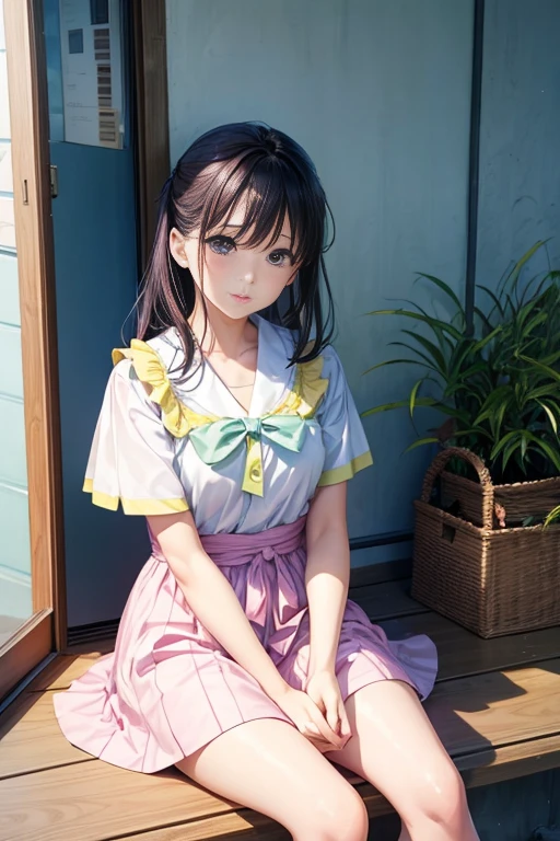 Woman in bright clothes sitting on the windowsill reading a book, Tsubasa Nakai&#39;s style, perfume, Belle Defin, inspired by Miwa Komatsu, still from music video, Takano Aya color style, just like a catalog photo, anbenggang, Movie screenshots, Live-action stills
