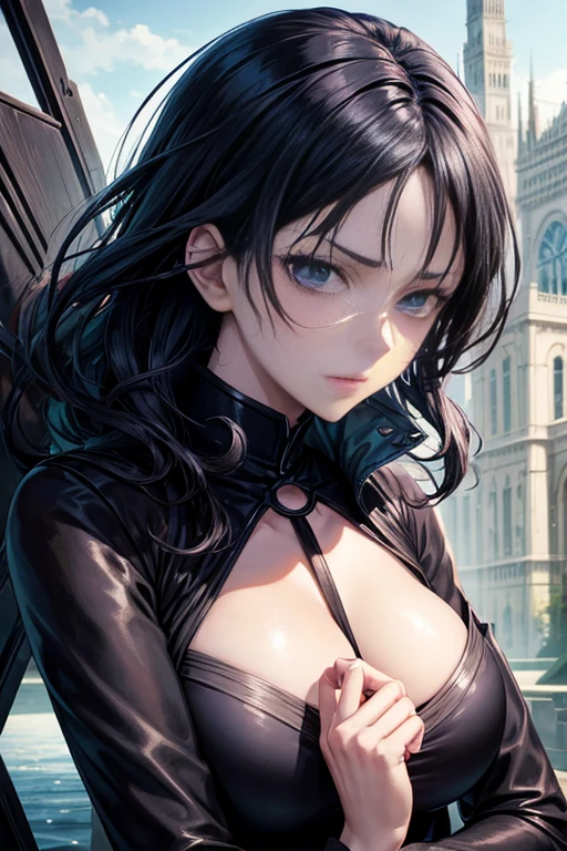 (best quality,highres,masterpiece:1.2), detailed and vibrant cityscape with a clock tower, 'Kuroko no Basuke' anime screenshot, '2012' anime screenshot, 'Black Clover' anime screenshot, 'Paprika' anime movie screenshot, dreamlike and surreal anime scene, curly-haired character from the anime movie 'I'm Kel', anime movie screenshot, it has piercing and sharp eyes, in the anime series 'Ergo Proxy', anime still