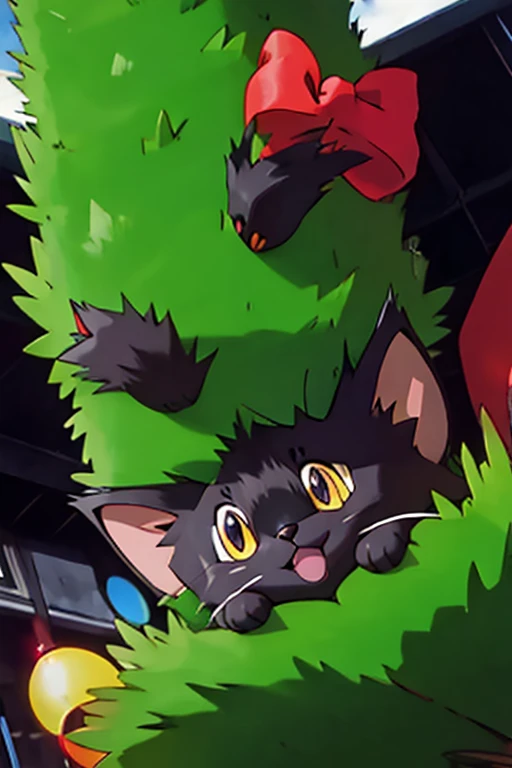 black ragdoll cat pokemon stuck in christmas tree